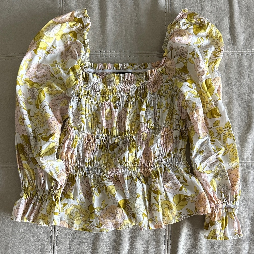 Floral Smocked Blouse with Puff Sleeves